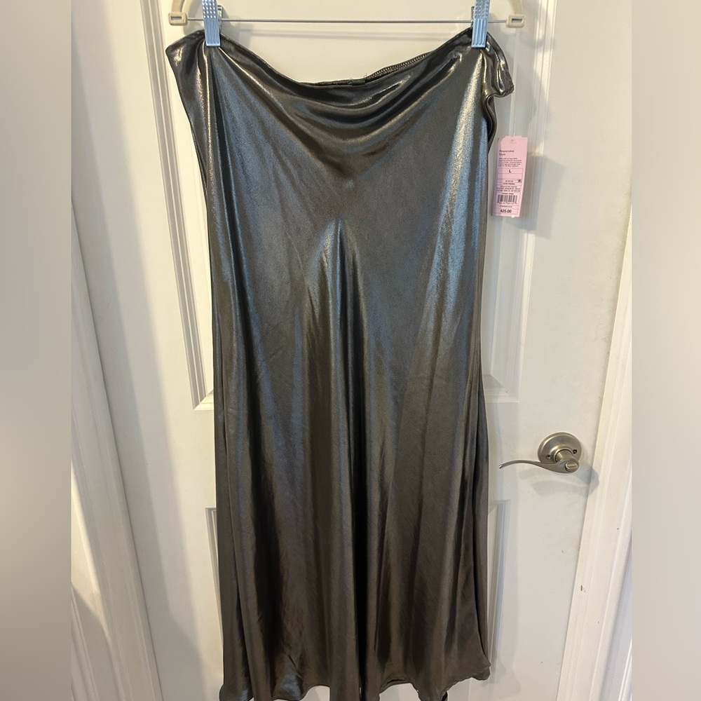 Wild Fable Metallic Silver Satin Slip Skirt. NWT